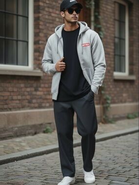 Men’s Nike Light Gray Zip Hoodie with Red 'JUST DO IT' Logo